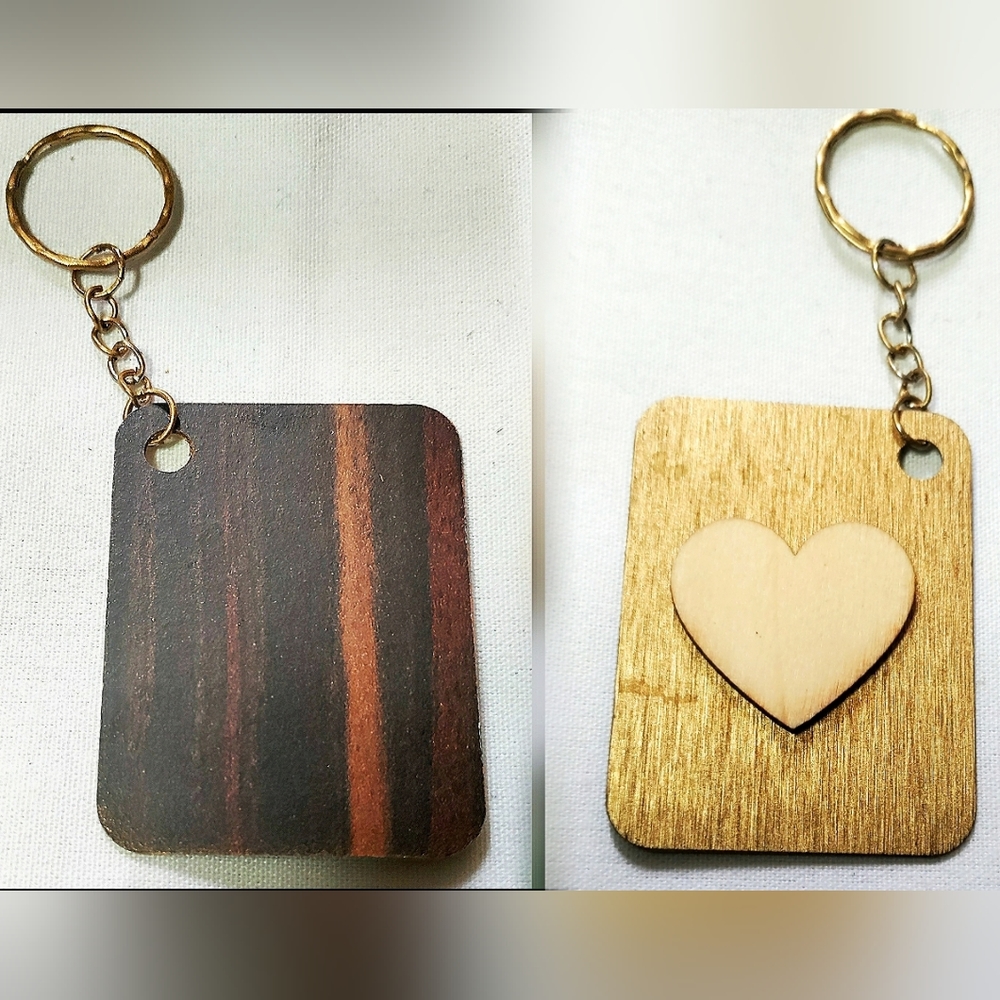 NEW Handcrafted Keychain Bag Tag! Italian Wood SD4. "I LOVE My Bag!" Wood Heart.